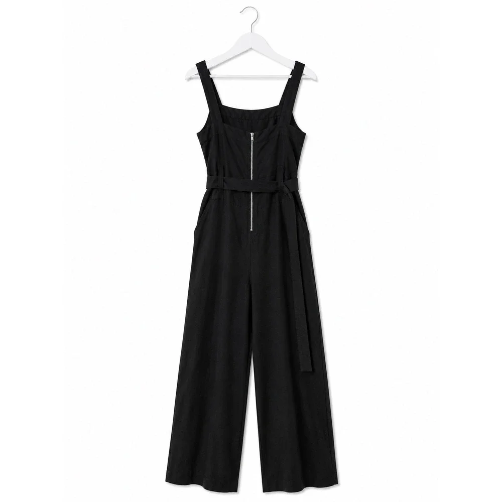 Reformation Black Linen Blend Wide Leg Jumpsuit Square Neck Sleeveless Size XS